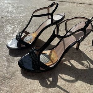 Stuart Weitzman Black strap patent leather sandal heels